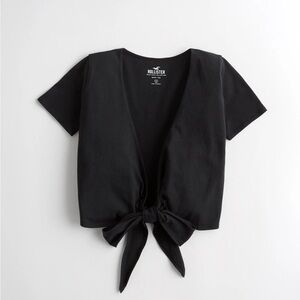 Hollister Women's Black Baby Tee Wrap/Tie Around Crop Top - XS